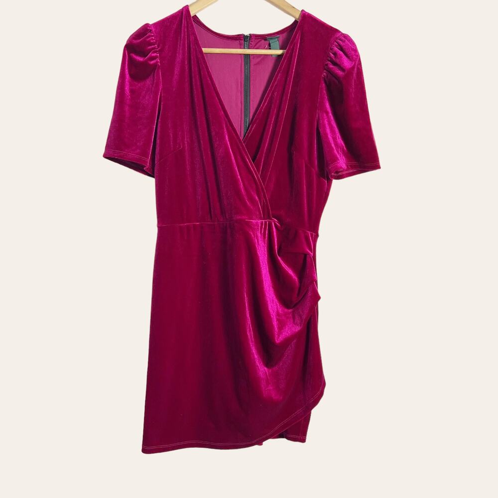 Wild Fable Fuchsia Pink Velvet Ruched Mini Dress Size M